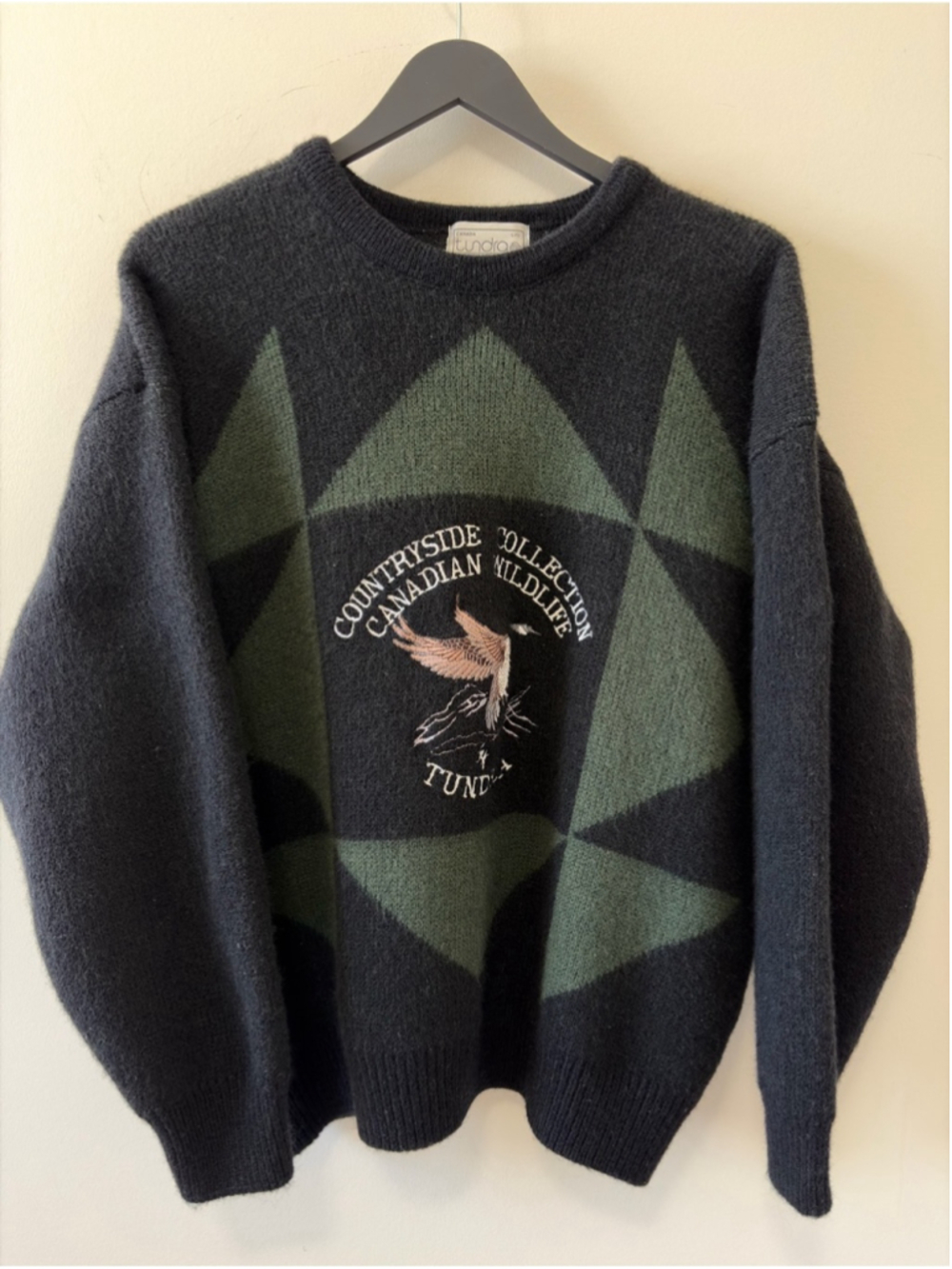 Rare Vintage 90s Tundra Wool Knit Sweater with embroidered Canada Goose